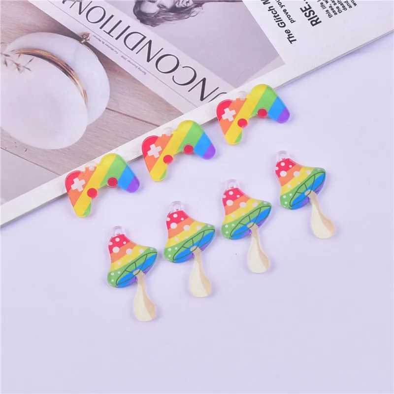 

Mix 10pcs Rainbow Colorful Mushroom Game Machine Acrylic Charms Pendant for Earring Necklace Jewelry Making Craft DIY