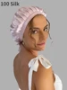 Luxury 100% Silk Cap For Sleeping Natural 19 Momme Mulberry Silk Night Bonnets Pure Silk Turban Hat Sleep Hood Beanie For Women 3