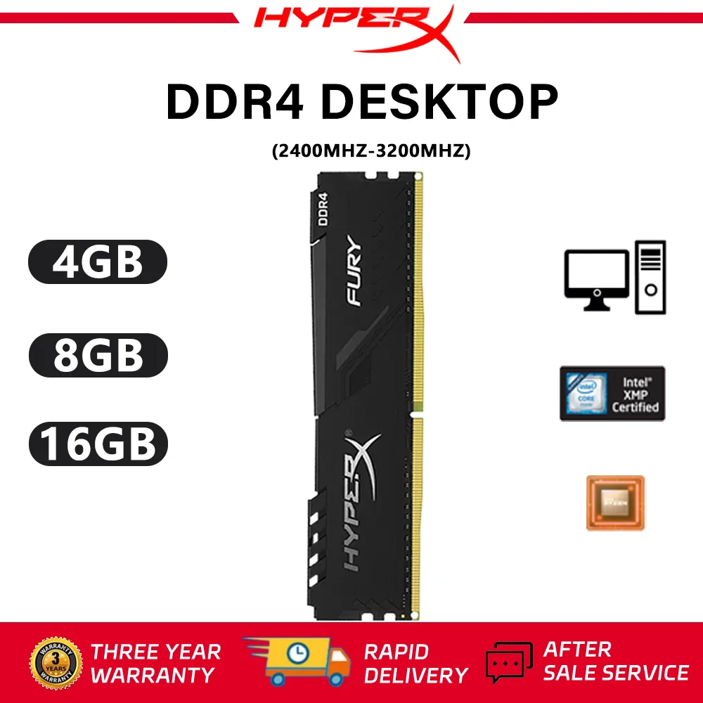 HyperX FURY Desktop DDR4 RAM 4GB 8GB 16GB 32gb 2133Mhz 2400Mhz 2666Mhz 3200Mhz DIMM Game Memory
