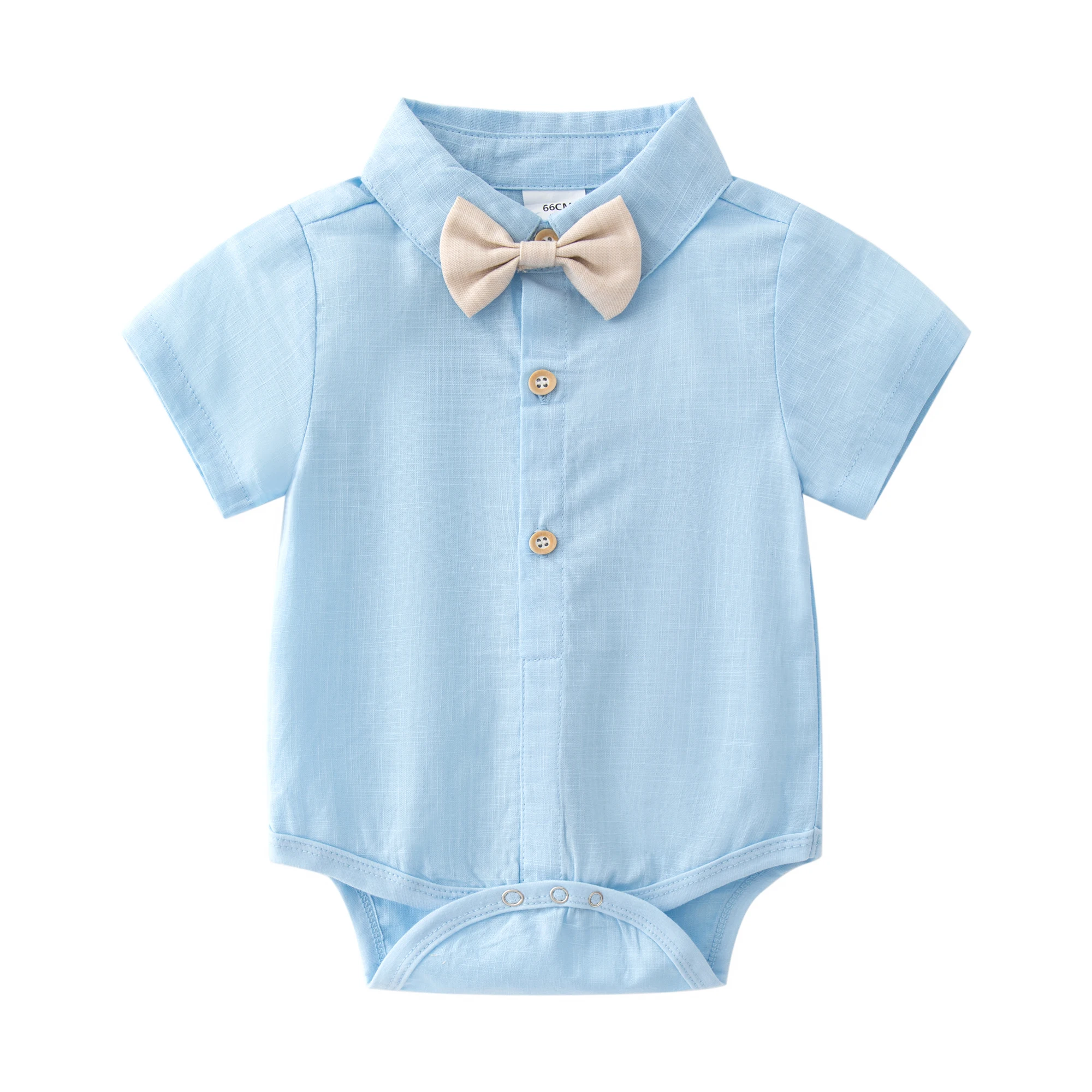 Baby Toddler Boys Short Sleeves Button Down Shirt with Bow Tie