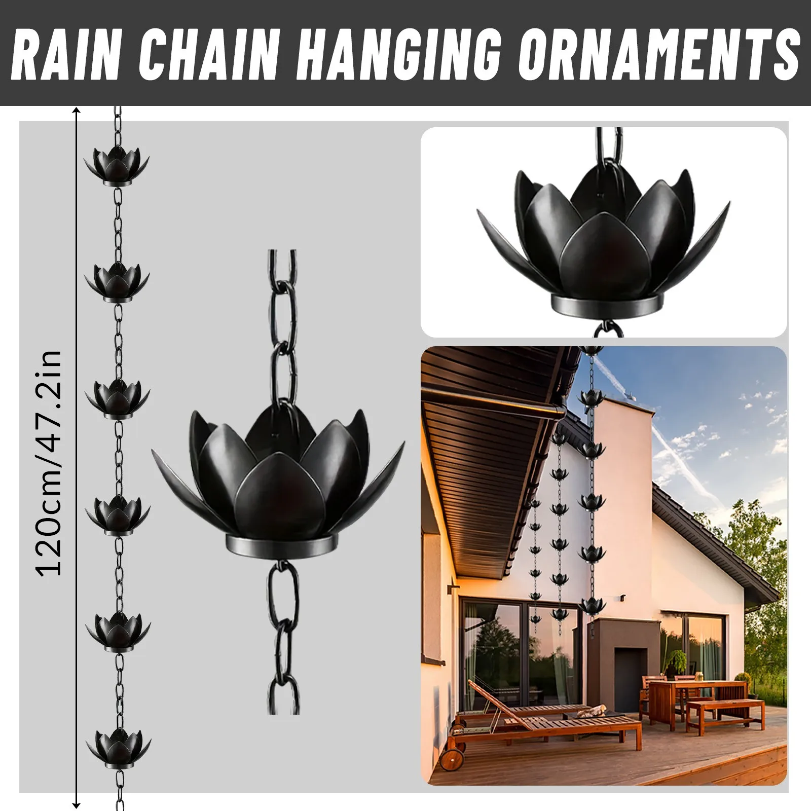 Leaf Rain Chain with Cups, Elegant Rain Catcher Chain for Gutters Outside, Perfect to Replace Gutter Downspout and Divert Water