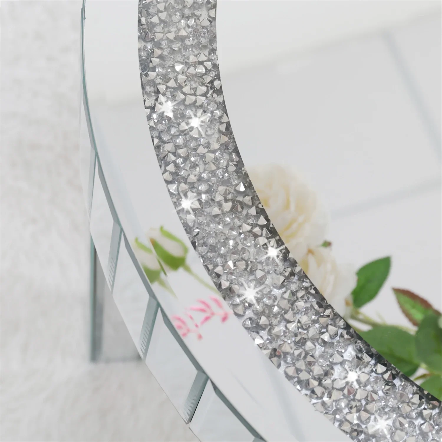 Crushed Crystal Round Coffee Table Glitz Sparkle Diamond Sofa Side Accent Table Bedside