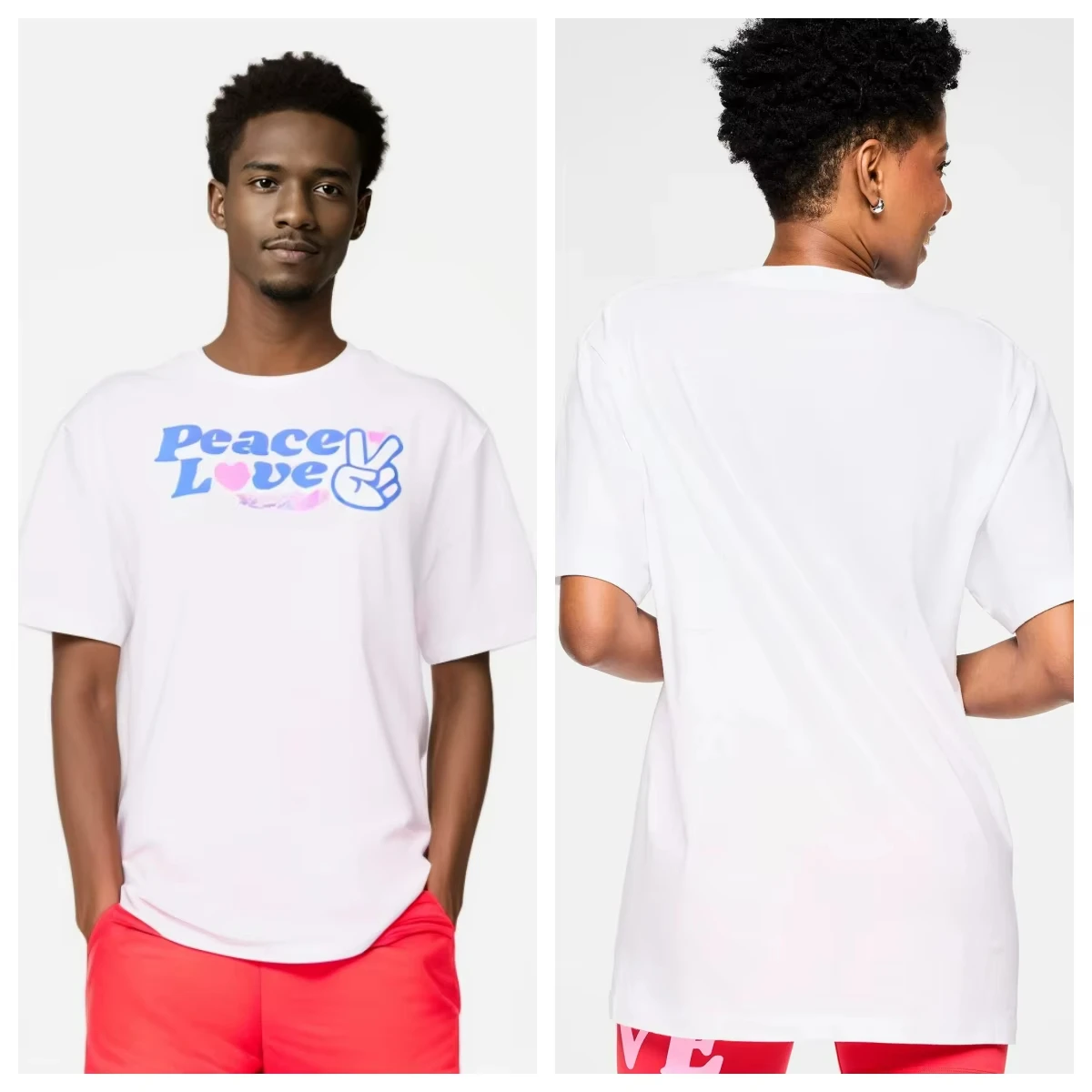 Cotton Tshirt American Style Women Men Sport Short Sleeve Trend Streetwear Tee Fashion Brand Peace Love Fitness Leisure Sports