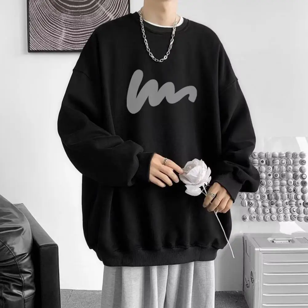

Printed Sweatshirt Men's Printed Hip Hop Streetwear Sweatshirt with Elastic Cuff Hem Mid Length Pullover for Fall Winter