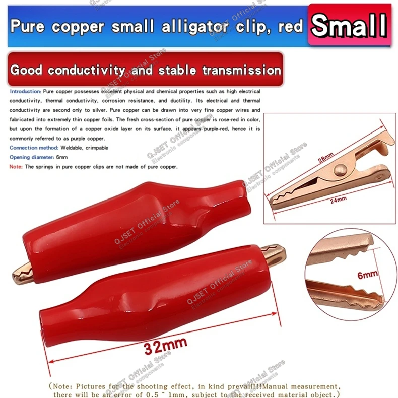 28 mm 35 mm 45 mm Reinkupfer-Krokodilklemmen-Set für Elektriker, Schweißarbeiten, Stromkabel, Testklemmen, klein, mittel, groß, mit Schutzhülle, rot, schwarz – Detail 4