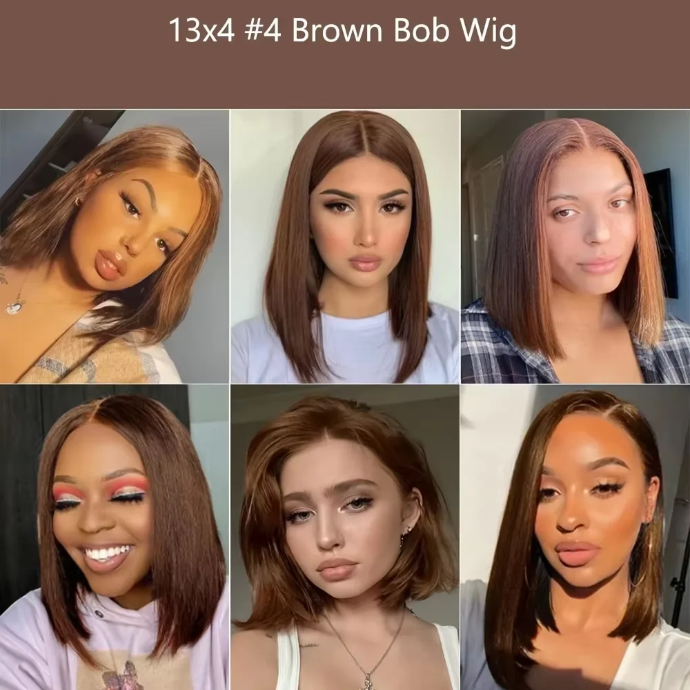 220% Chocolate Brown Short Bob Bone Straight 13x4 HD Transparent Lace Front Human Hair Wig Brazilian Lace Frontal Wigs For Women
