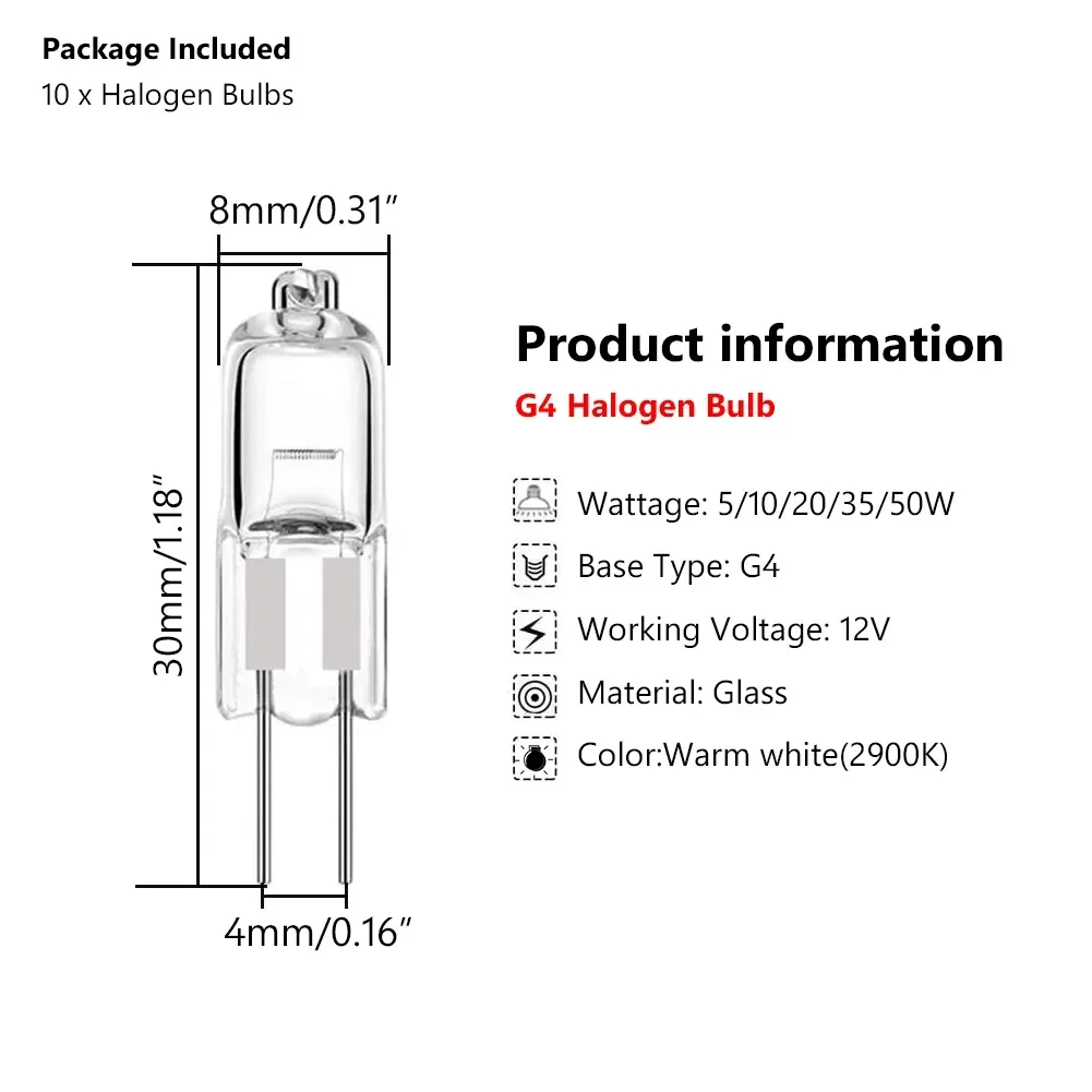 Description Picture 5 of item10pcs 20X Halogen G4 Bulb DC 12V 2-Pin Type G4 Halogen Lamps Lights 20W Clear Each Bulb With An Inner Box For Home Decor