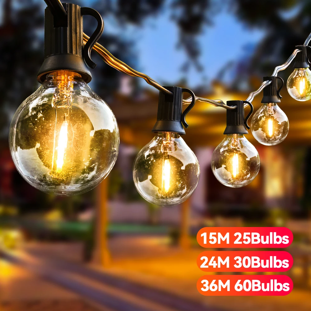 15M 24M G40 String Light Outdoor Light Garden Fairy Wedding Garland Party Street Decoration Backyard Outdoor Patio String Light