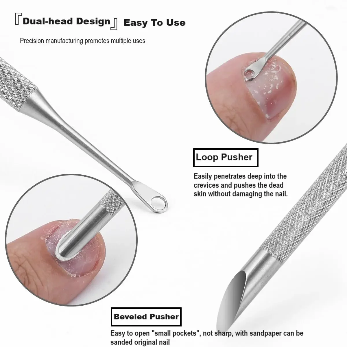 Cuticle Remover Exfoliation Nail Pusher Double-Headed Stainless Steel Prep Tool Clean Dead Skin Circle Bevel Shovel Manicure Pen