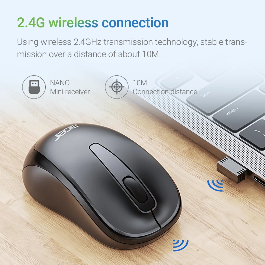 Acer 2.4G Wireless Mouse with USB Receiver 1600DPI Silent Optical Gaming Office Mouse For Desktop Computer Laptop Notebook PC