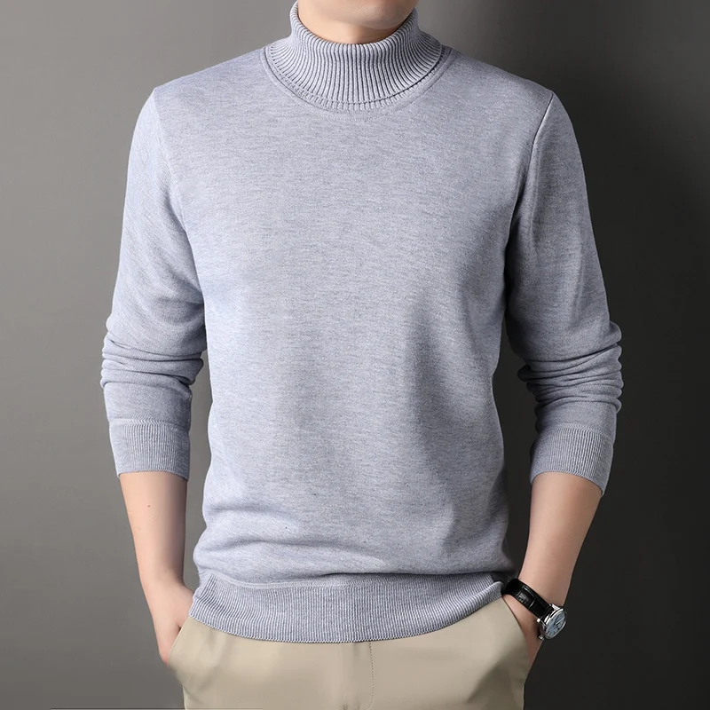 Mens Winter Sweater Thick Warm Knitwear Man Classic Solid Bottom Shirts Men's Pullover White Black Red Fleeced Clothes 2