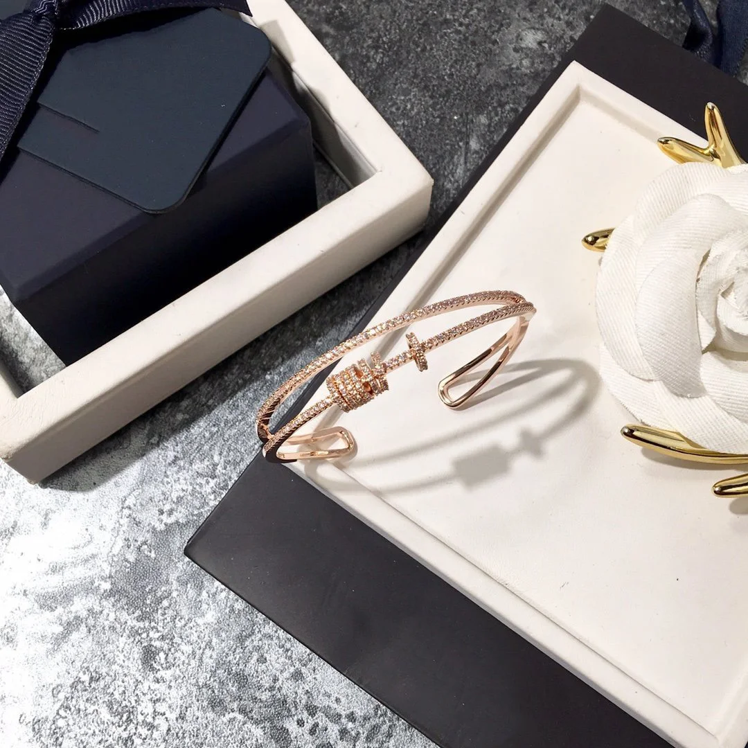 2022 Hot Trend Double Row Flash Diamond Smart Bracelet Everyday Wear, Party, Birthday Golden Colored Gem Gold Plated Brass