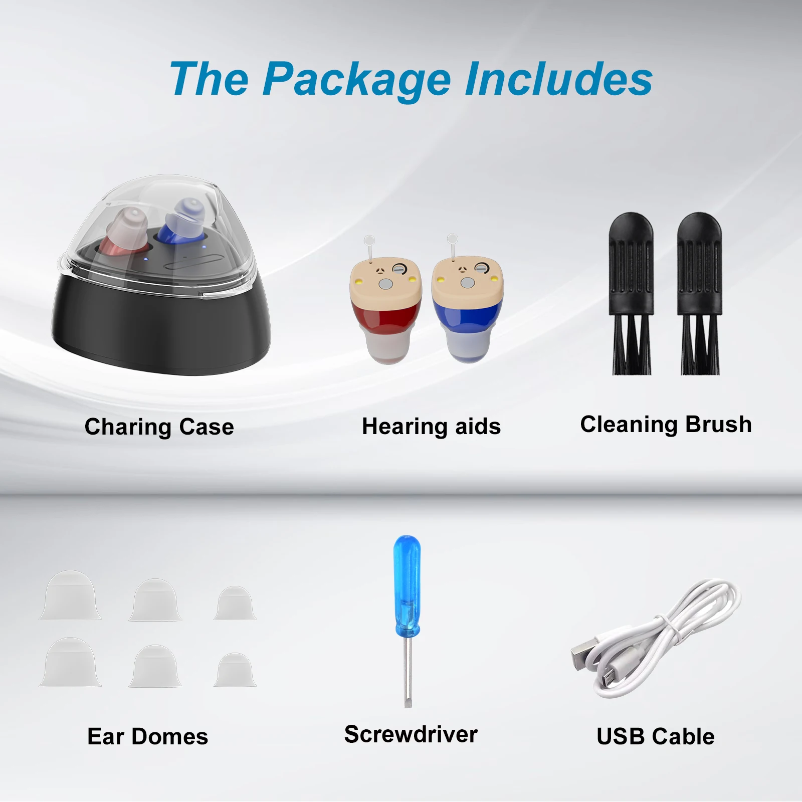 Rechargeable hearing aids for the elderly, mini noise-cancelling in-ear amplifier hearing aid with charging case (pair) 6