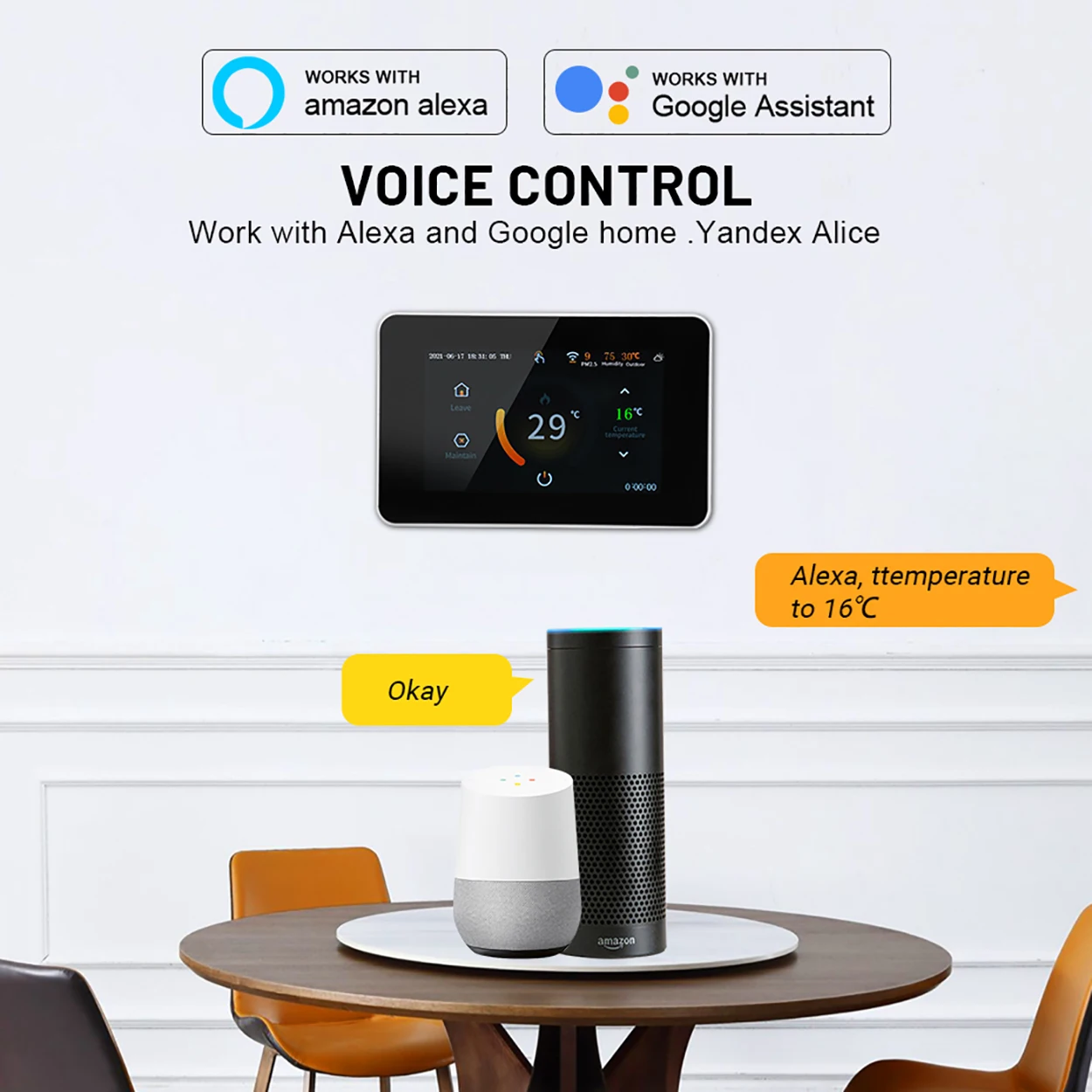 WiFi Smart Home Thermostat Heating Temperature Controller with Celsius/Fahrenheit LED Touch Screen Works with Alexa Google Home
