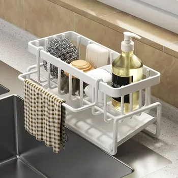 เหล็กคาร์บอนชั้นวางของในครัว Rag Storage ระบายน้ําชั้นวางของ Home Spice Sink ระบายน้ําจานราวตากผ้าอุปกรณ์ครัว 1