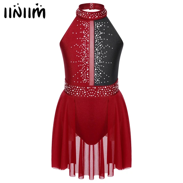 Vestido de patinaje artístico para niñas, leotardo sin mangas con  purpurina, Traje de Ballet, Jersey con diamantes de imitación, traje de  competición, ropa de gimnasia para niños - AliExpress