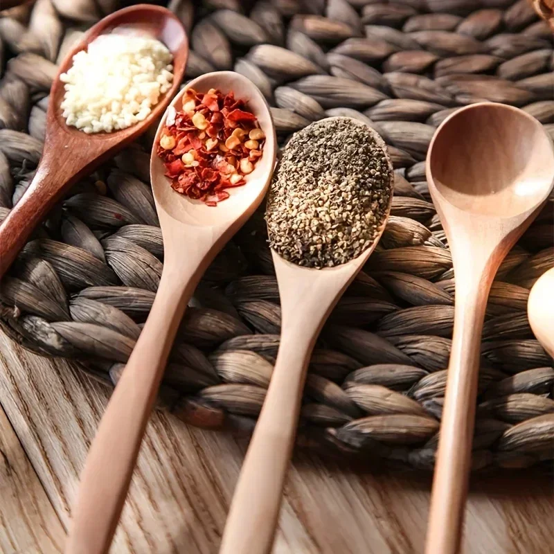 Wooden Tea Spoon Long Coffee Spoons Small Teaspoon Set 6PCS Wood Honey Dessert Spoon Coffee Drink Stirrer Teaspoons Tableware