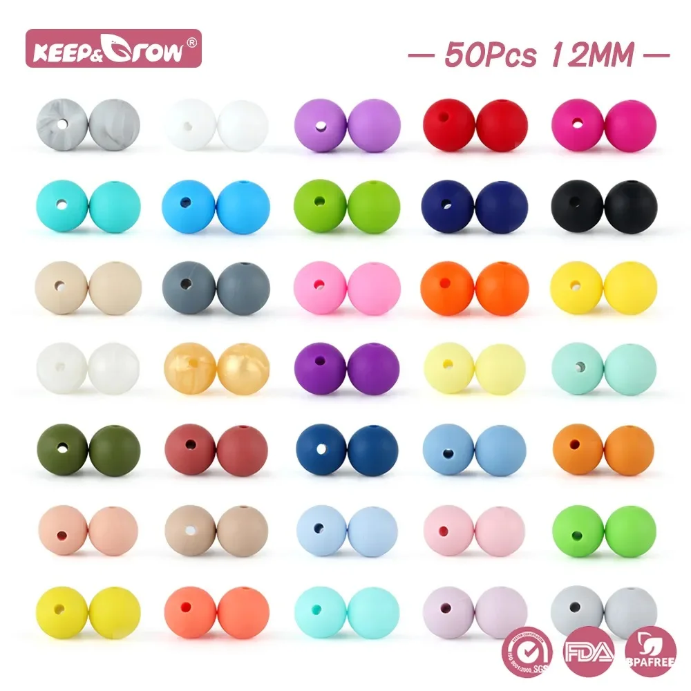 50Pcs 12MM Round Silicone Beads Perle Silicone Baby Teething Accessories Chewable Baby Teethers Bpa Free Nursing Beads silicone teething beads