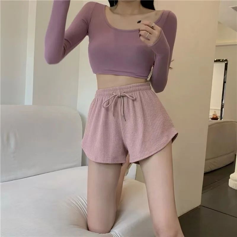 Women Shorts Summer High Elastic Lace Up Drawstring Sleep Bottoms Fitness Running Simple Home Safety Underwear Cool Comfortable