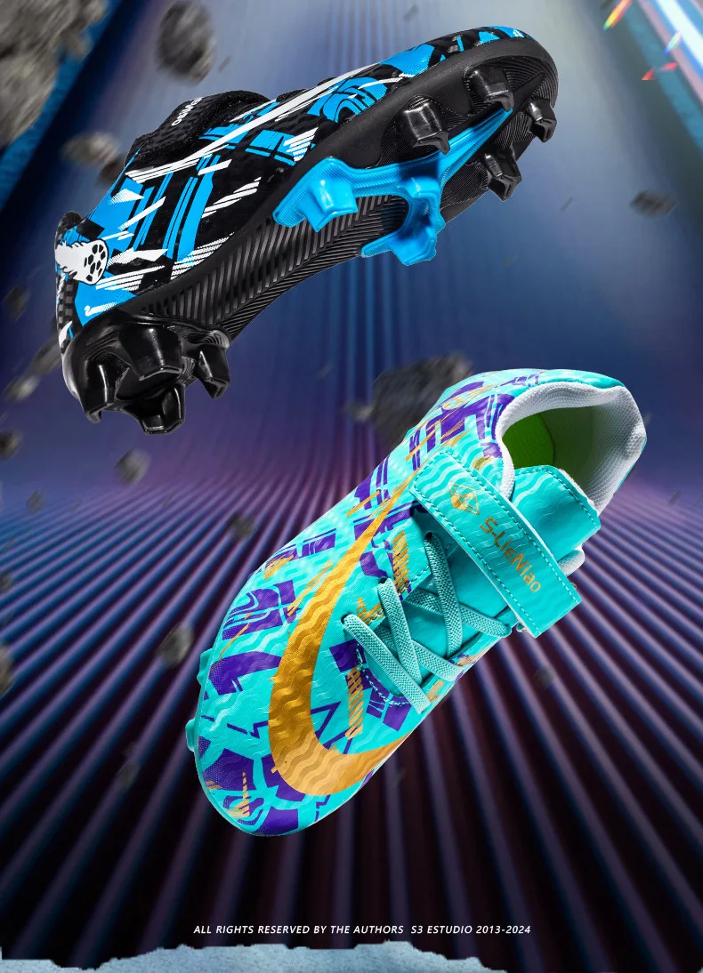 Description Picture 3 of itemHot Sale Cheap Pink Women Football Shoes Non-slip Outdoor Turf Soccer Shoes For Children Low Hook and Loop Kid Futsal Sneakers