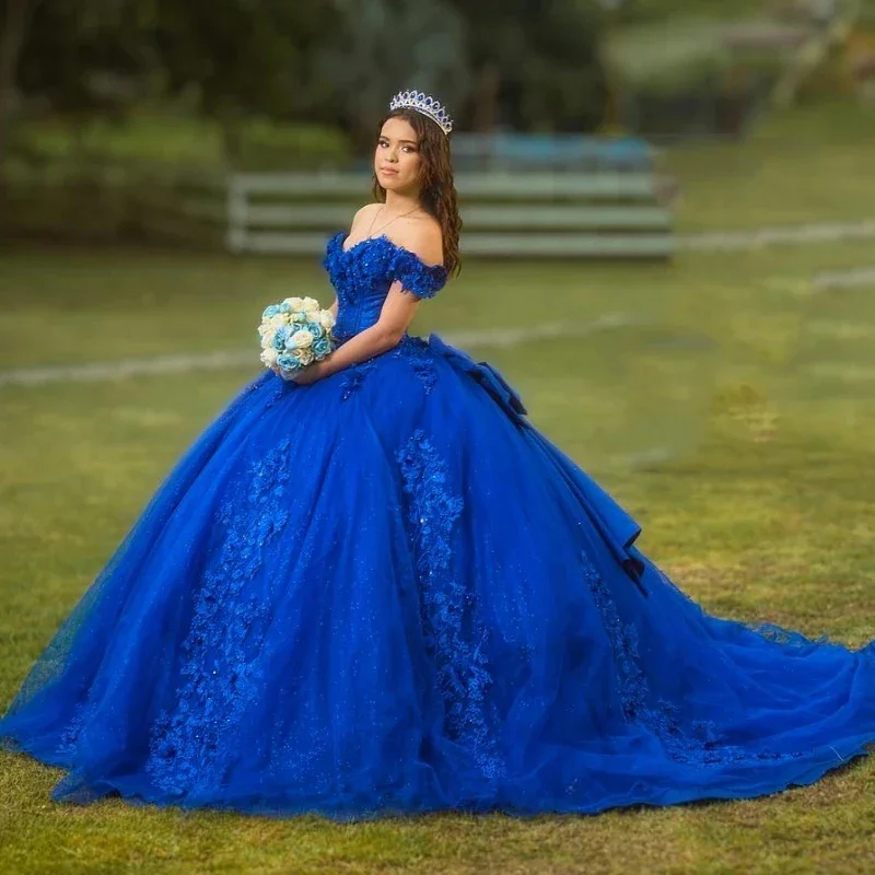 ANGELSBRIDEP Off the Shoulder Ball Gown Quinceanera Dress Applique Lace Beading Floral Sweet 16Party Princess Dress Customized