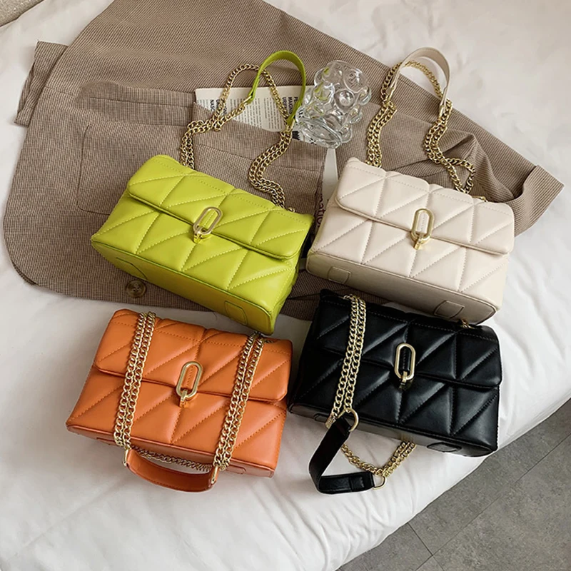 New Green Casual Chain Crossbody Bags For Women Fashion Simple Shoulder Bag Ladies Designer Handbags PU Leather Messenger Bags