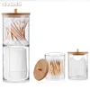 Acrylic Storage Box Bathroom Jar Makeup Organizer Cotton Round Pad Holder Cotton Holder Dispenser with Bamboo Lid Clear Plastic 2