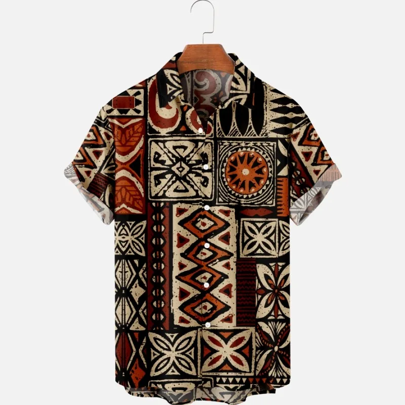 

2022 Hawaii Beach Men's Shirt New Original Plant Mural Style 3D Printing Lapel Single Button Loose Breathable Men's T-Shirt Top