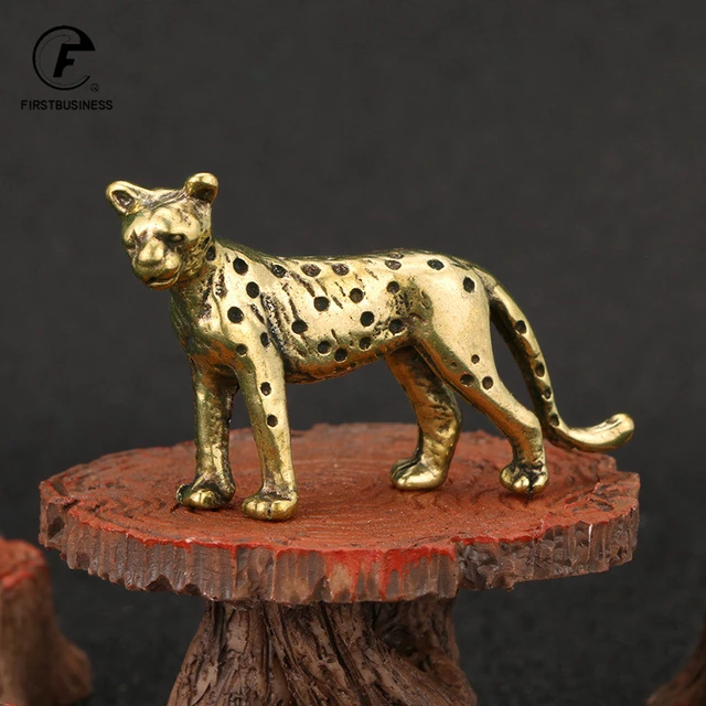 Vintage Solid Brass Cheetah Small Statue Desktop Ornaments Pen