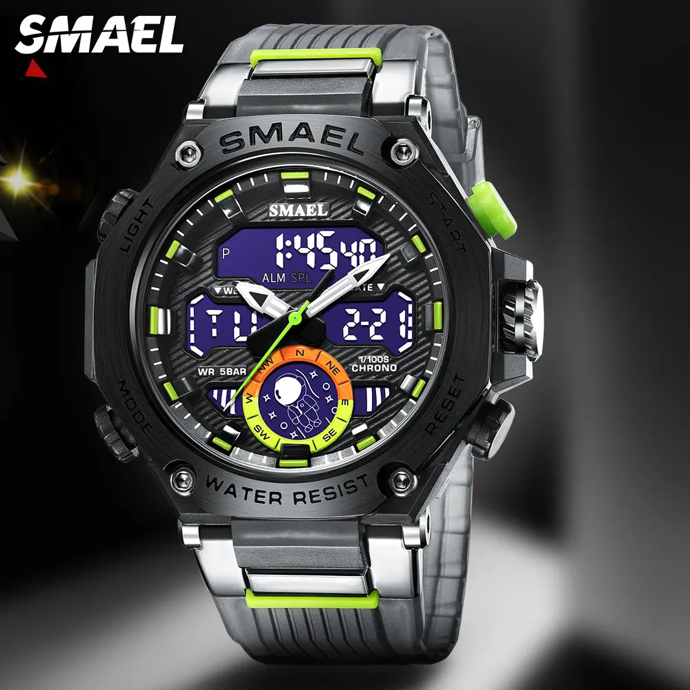 SMAEL Electronic Watch for Men Fashion Dual Time Display Digital Wristwatch with Auto Date Chronograph Quartz LED Watches 8069 smael 8072 men waterproof watches janpenese quartz chronograph heavy duty watch men alarm electronic wristwatch reloj de hombre