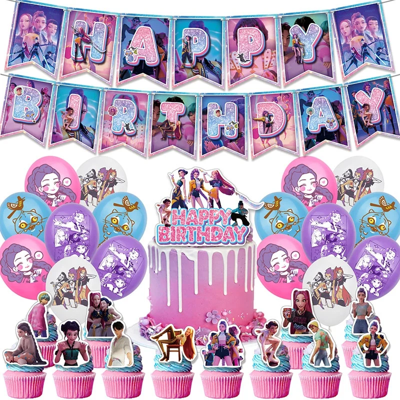 Kpop Demon Hunter Birthday Decoration, Banner, Balloons, Cake Topper, Anime Party Decoration Sets, Backdrop, Party DIY Supplies
