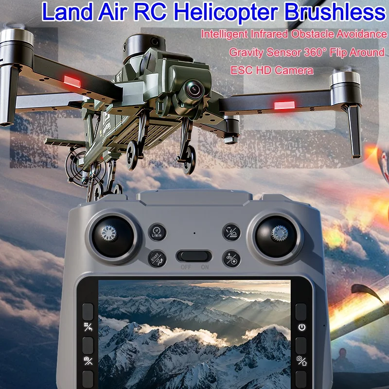 장애물 회피 브러시리스 스크린 RC 헬리콥터 HD 카메라 탑재 원격 조종 헬리콥터 육지/공중 모드 광학 흐름 소년 선물