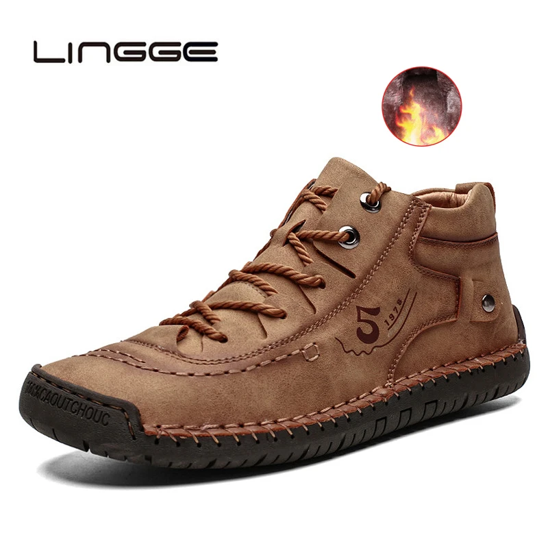 Lingge Classic Winter Men Ankle Boots Men Snow Boots Comfortable Plush