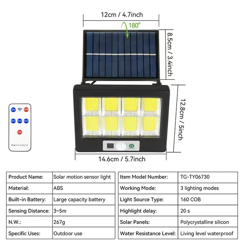 Outdoor Solar Lights Barn Light 160COB Motion Detector Waterproof 120° Sensor An