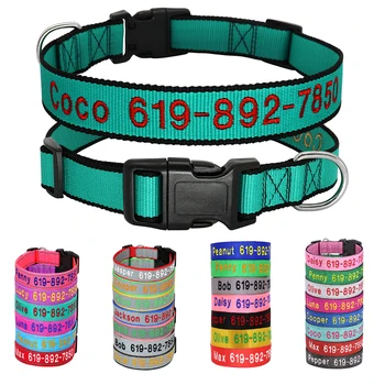 Adjustable Nylon Embroidered Dog Collar Custom ID or Name/ Accessories/ Pet Collars For Small Medium Large Dogs 1