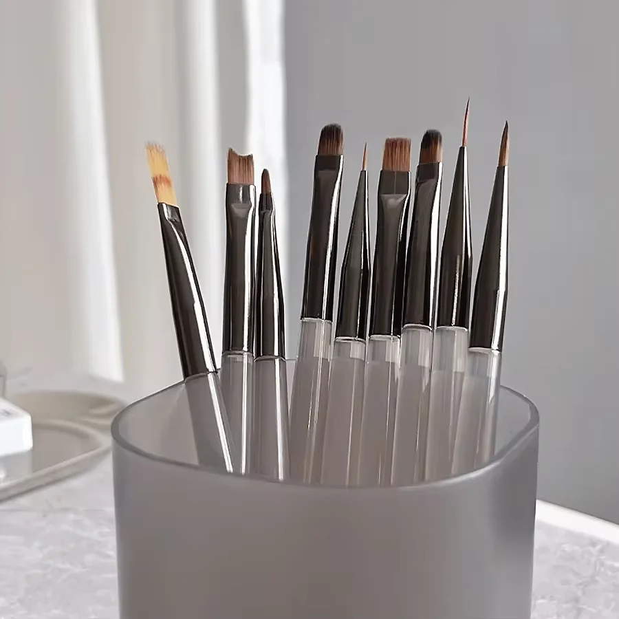 Set di 9 pennelli grigi per nail art, strumenti per nail art adatti per smalto gel e disegni per nail art, perfetti per il fai da te a casa - immagine 5