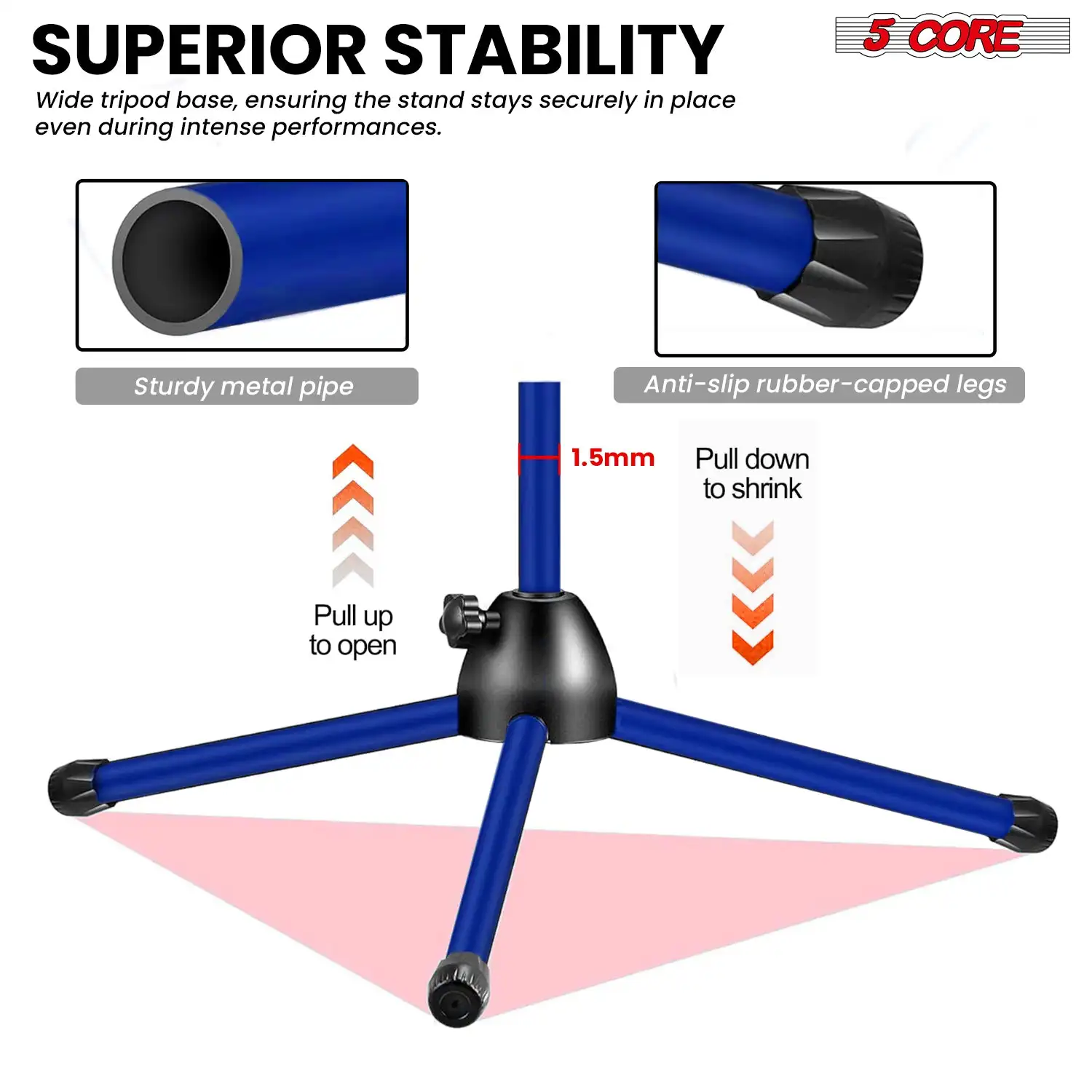 5 Core Tripod Mic Stand Adjustable Holder Floor Microphone Boom Arm MS 080 D-BLU