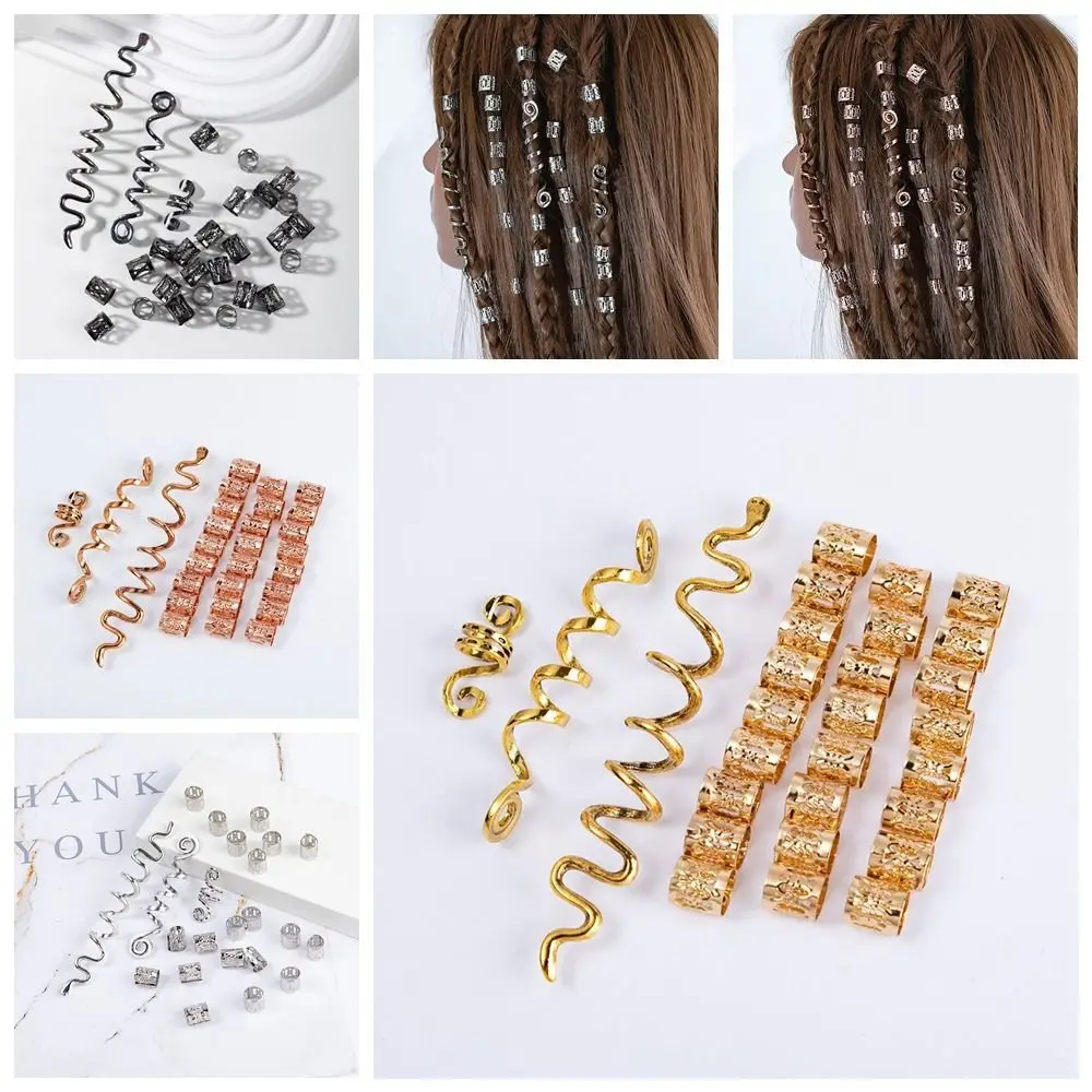 28pcs/set Ethnic Style Alloy Hair Ring Clips Golden Silver Dreadlocks Beads Curve Snake Viking Celtic Knot Daily