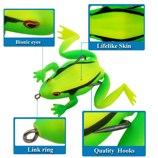 AYWFISH 5.5CM 15G Realistic Fishing Toad Lures Double Hide Hook Topwater  Silicon Legs Artificial Bait