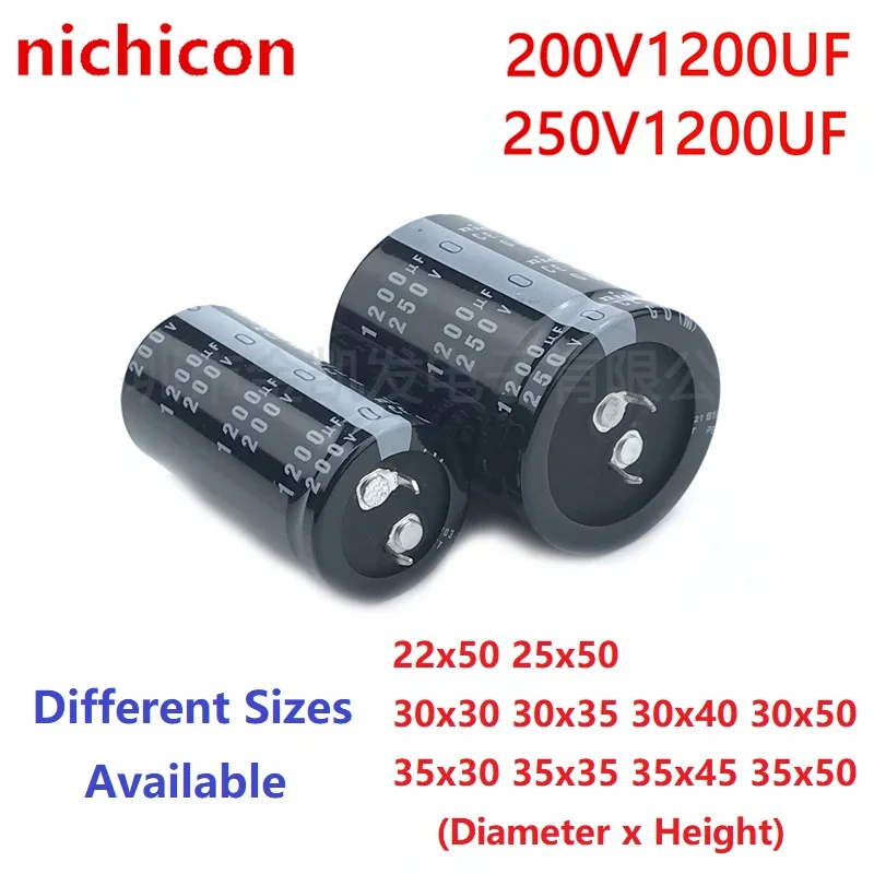 

2Pcs/Lot Nichicon 1200uF 200V 1200uF 250V 200v1200uf 250V1200UF 22x50 25x50 30X30/35/40/50 35X30/35/45/50 Snap-in PSU Capacitor