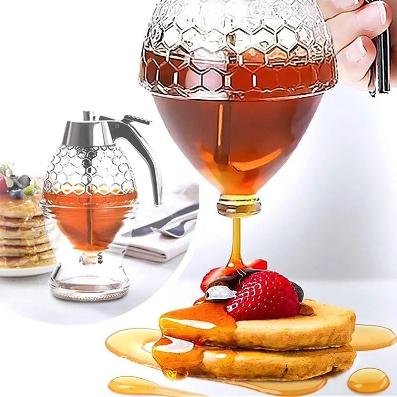Acrylic Honey Pourer Dispenser Stand Honey Jar Container Storage Juice Syrup Cup Bee Drip Dispenser Kettle