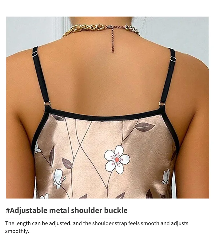 Damen Nachthemd Satin Blumen druck Nachthemd bequemes Spaghetti träger Nachtwäsche Kleid luxuriöses Satin Slip Nachthemd – Detail 16