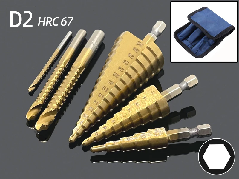 Titanium Step Drill Bit & Saw Set for Wood and Metal Cutting