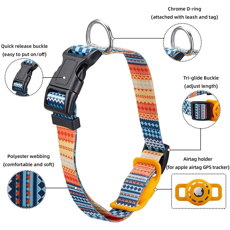 Reflective Collar for Airtag Dog and Cat Collar Pet Item Puppy Apple Air Tag Holder Print Bell Breakaway