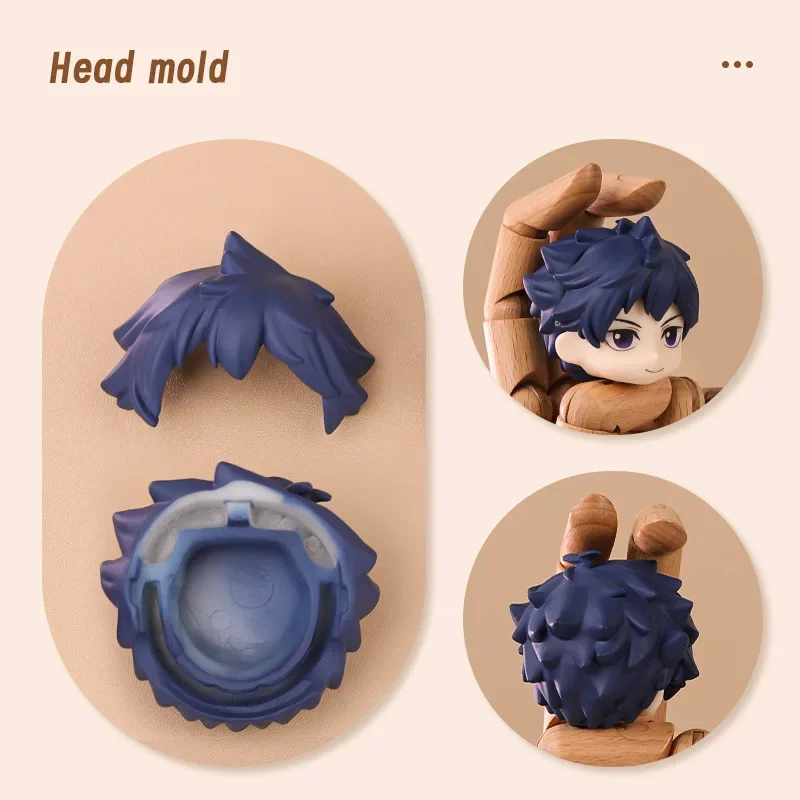 OB11 Doll Head Replacement With Wig & Face Shell - Light Blue For 1/12 BJD / GSC Doll Body
