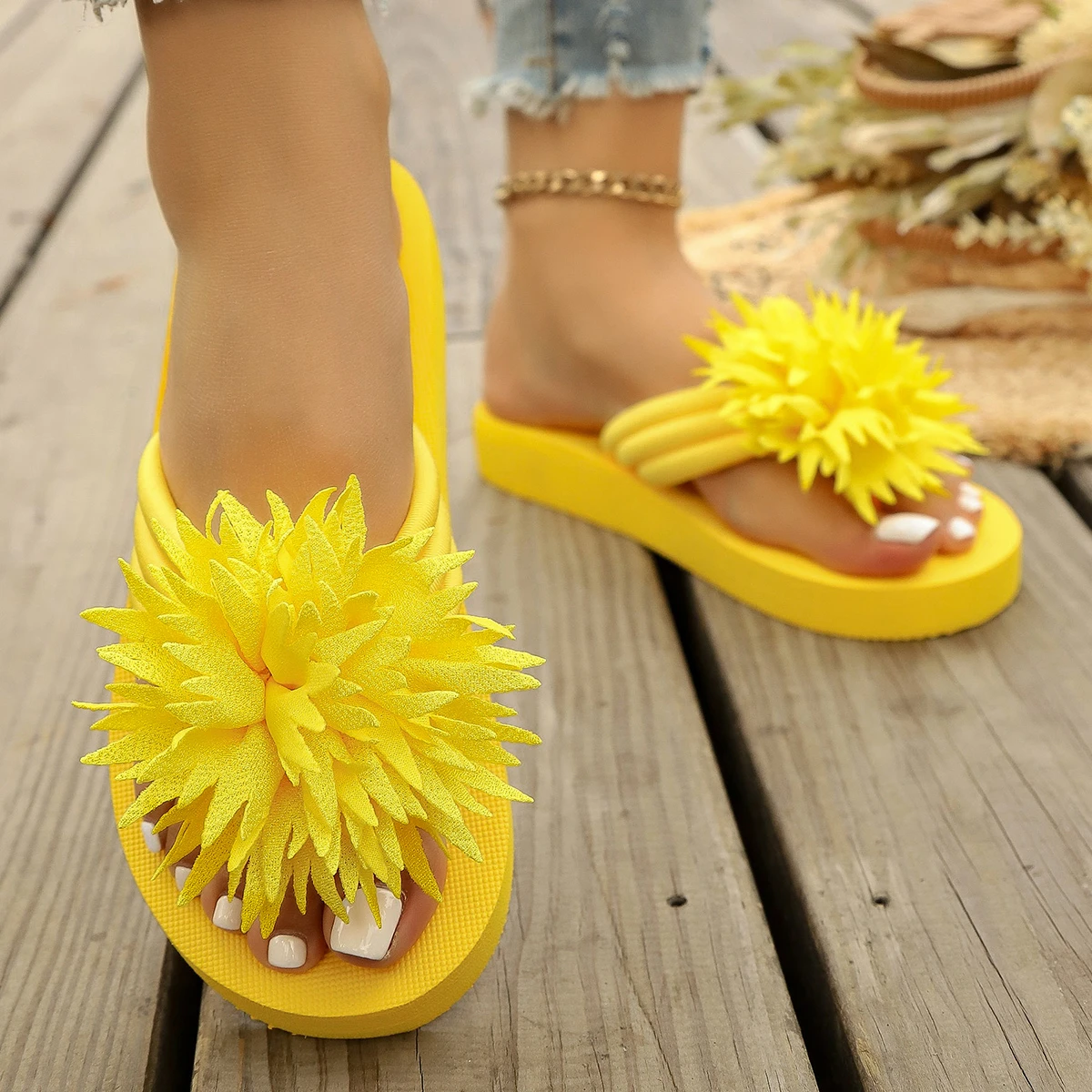Vibrant Pink Floral Women's Summer Comfort Platform Slippers