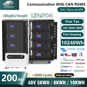 LiFePO4 10KW 48V 200Ah Lithium Battery Pack 6000+ Cycles Max 32pcs Parallel 1