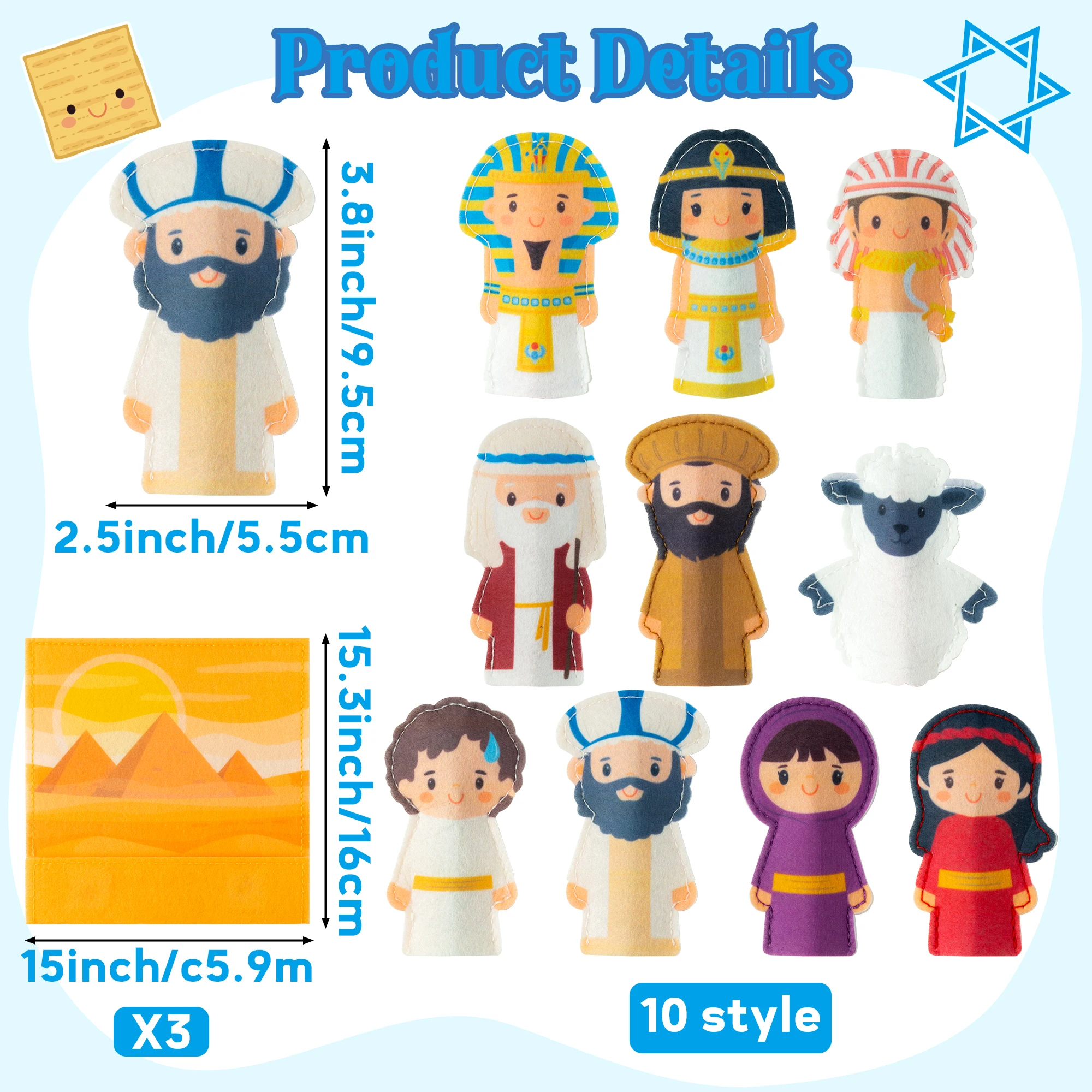 Felt Board Play Set 30Pcs Passover Felt Finger Puppets