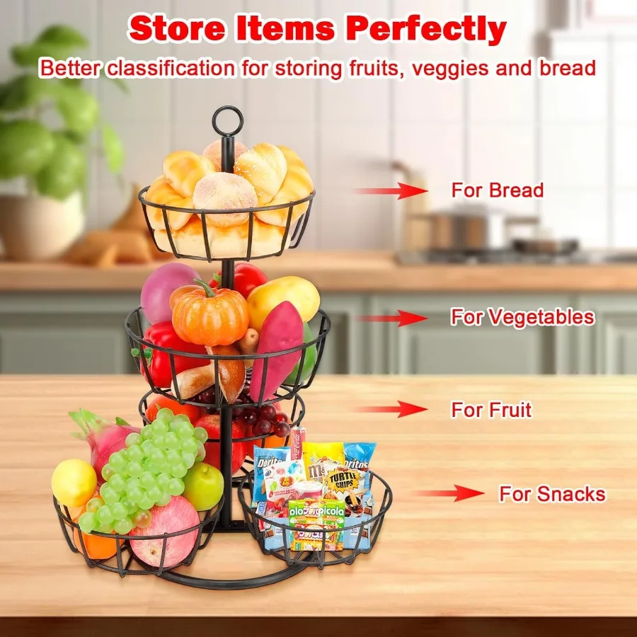 Livabber Fruit Basket Bowl Metal Fruit Vegetable Storage Basket for Kitchen Counter Large Capacity Vegetable Holder Rack Detach