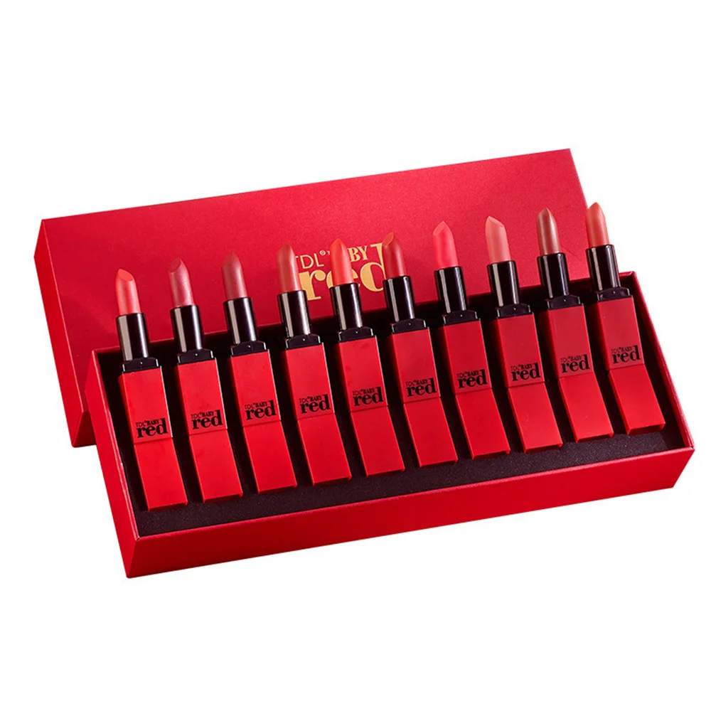 10pcs/set Retro Liquid Velvet Matte Lip Gloss Red Lipstick Nude Makeup Women Long Lasting Waterproof Beauty Box Cosmetics Gift 6